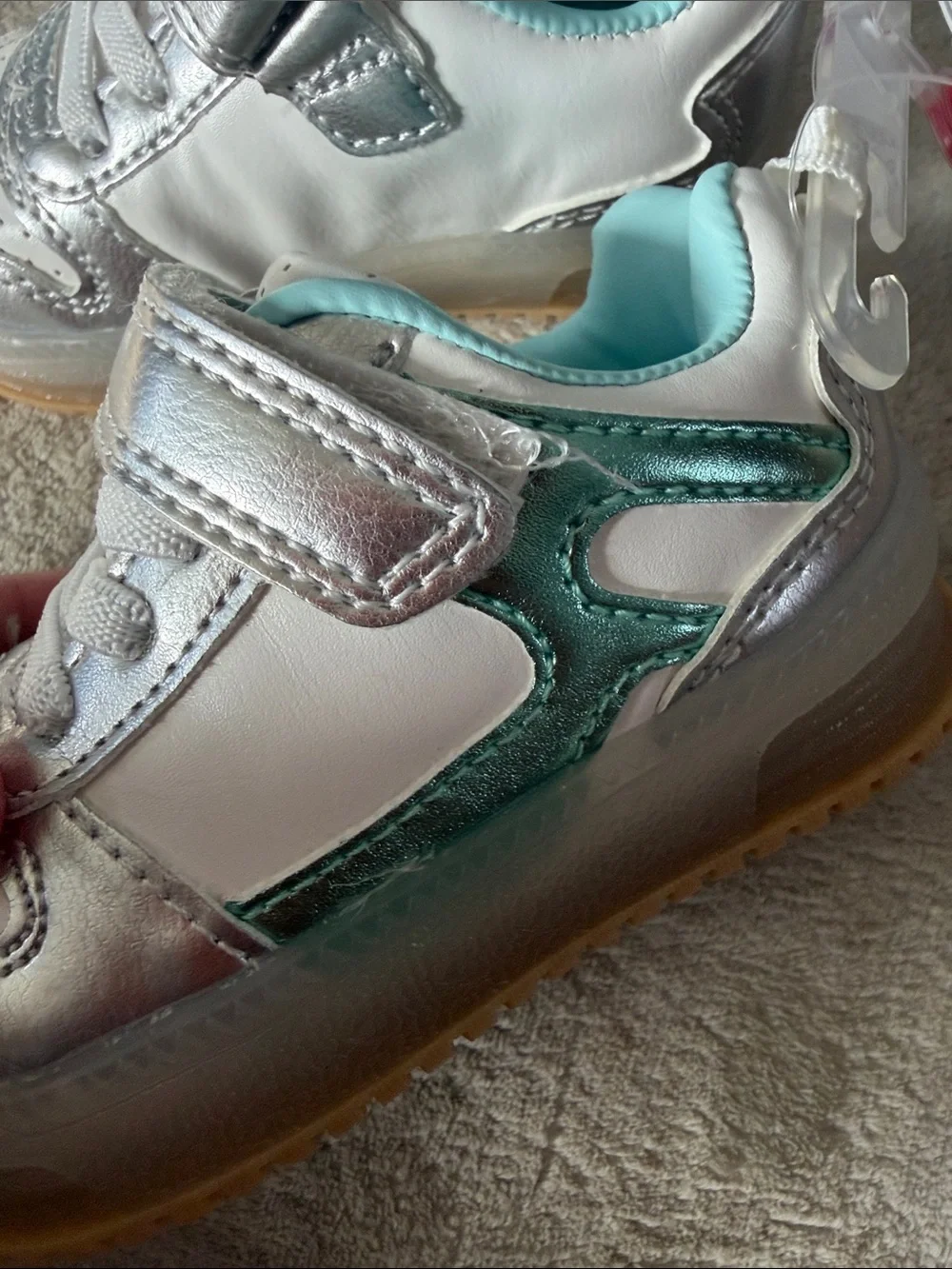 Carter's Silver & White Light-Up Sneakers with Mint Lining